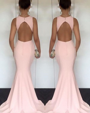 Elegant Long Pink Mermaid Satin Jewel Cutout Prom Dress PM1170