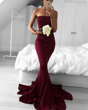 Long Red Strapless Satin Mermaid Prom Dress PM1189