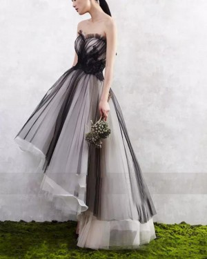 Black and White Tulle High Low Layered Long Formal Dress PM1261