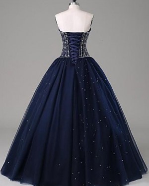 Blue Sweetheart Sparkle Beading Navy Ball Gown Prom Dress PM1268