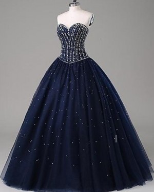 Blue Sweetheart Sparkle Beading Navy Ball Gown Prom Dress PM1268