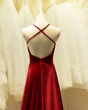 Stunning Long Red Halter Beading Satin Evening Dress PM1295
