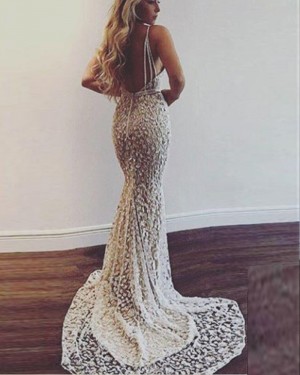 Lace Beading Spaghetti Straps Mermaid Style Prom Dress PM1345