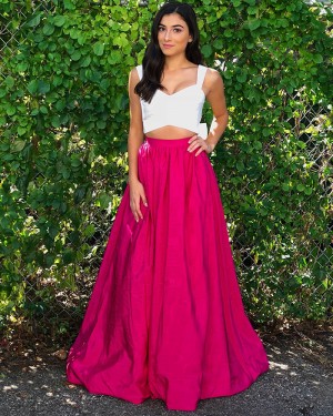 Long Two Piece White & Red Square Prom Dress with Bowknot PM1371