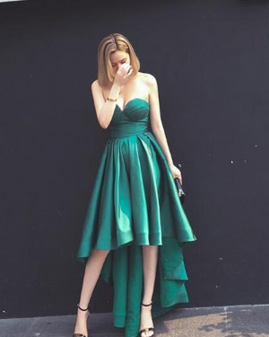 Elegant High Low Green Sweetheart Satin Prom Dress PM1379