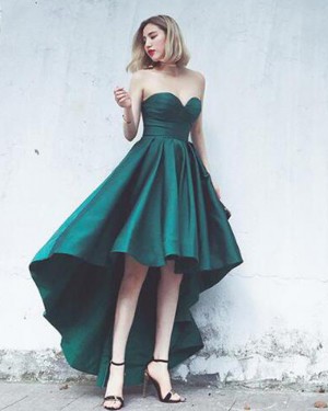 Elegant High Low Green Sweetheart Satin Prom Dress PM1379