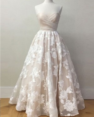Light Pink Lace Sweetheart Appliqued Long Prom Dress PM1397