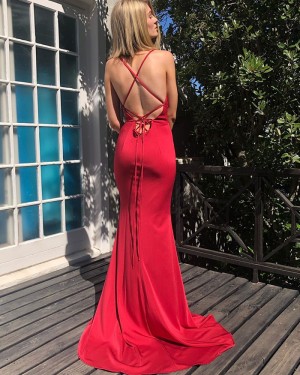 Simple Spaghetti Straps Red Mermaid Prom Dress PM1838