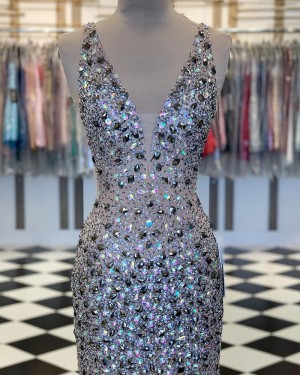 Elegant Multi-Color V-neck Beading Mermaid Prom Dress PM1859