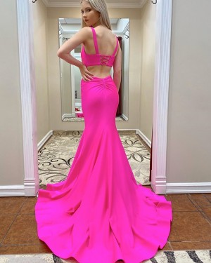 Square Neckline Satin Mermaid Simple Prom Dress PM1909