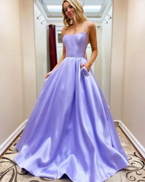 Light Purple Satin Spaghetti Straps Prom Dress with Beading Pockets PM1912