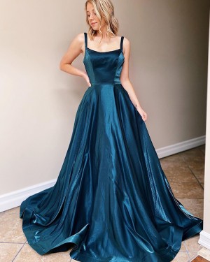 Teal Green Satin Square Satin Simple Prom Dress PM1995