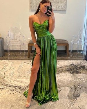 Olive Green Ruched Sweetheart Prom Dress with Side Slit PM2632