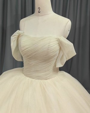 Tulle Ivory Ruched Off the Shoulder Ball Gown Evening Dress PM2636