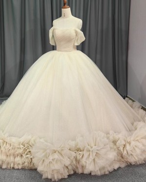Tulle Ivory Ruched Off the Shoulder Ball Gown Evening Dress PM2636