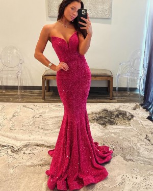 Rose Red Sequin Sweetheart Tight Prom Dress PM2637