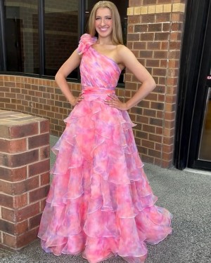 One Shoulder Ruffled Tulle Special Colorful Prom Dress  PM2723