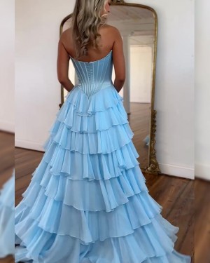 Light Blue Sweetheart Chiffon Side Slit Prom Dress With Layered Skirt  PM2731