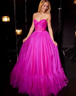 Fuchsia Sweetheart Pleated Tulle Prom Dress PM2780