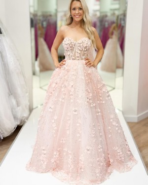 Sweetheart Pink Applique Beaded A-line Prom Dress PM2802