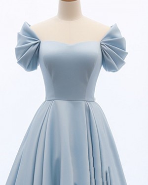 Dusty Blue Off the Shoulder High-Low Satin Prom Dress PM2805