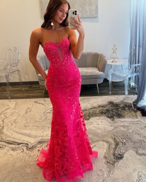 Pink Sweetheart Sequin Applique Cutout Mermaid Prom Dress PM2810