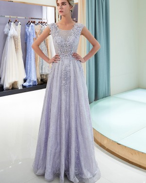 Sparkle A-line Scoop Lace Beading Light Purple Evening Dress QD009