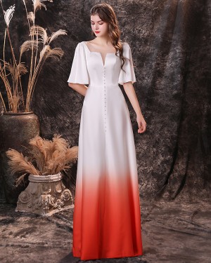 Beading Ombre Square Neckline Chiffon Evening Dress with Short Sleeves QD18454