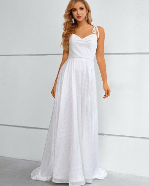 White Spaghetti Straps Flower Print A-line Prom Dress with Side Slit QD201104