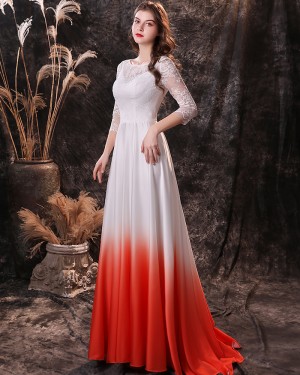 Lace Applique Jewel Neckline Prom Dress with 3/4 Length Sleeves QD24453