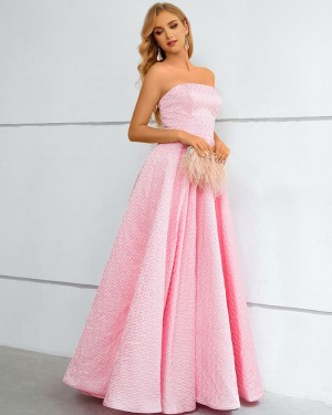 Pink Print Strapless Satin A-line Prom Dress QD281081