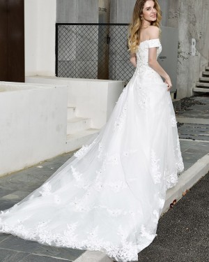 White Appliqued Off the Shoulder A-line Wedding Dress QDWD025