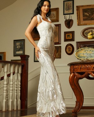 Special Spaghetti Straps White Mermaid Evening Dress RH30097