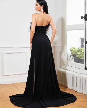 Strapless Sequin Mermaid Evening Dress with Feathers & Detachable Skirt RJ10034