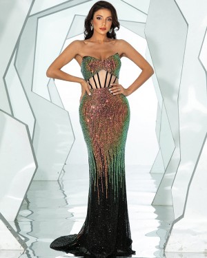 Sweetheart Stripe Sequin Mermaid Evening Dress RY40061