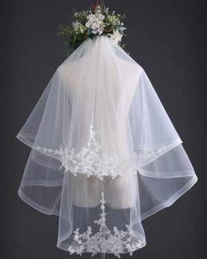 Two Tiers Tulle Ivory Elbow Length Wedding Veil with Comb TS17105