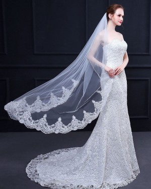 White Lace Applique Edge Waltz Length Wedding Veil TS18017