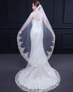 White Lace Applique Edge Waltz Length Wedding Veil TS18017