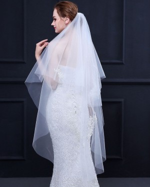 Two Tiers Ivory Lace Applique Fingertip Length Wedding Veil TS18018