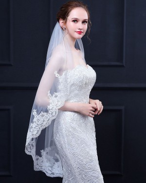 Lace Applique Edge Elbow Wedding Veil TS18020