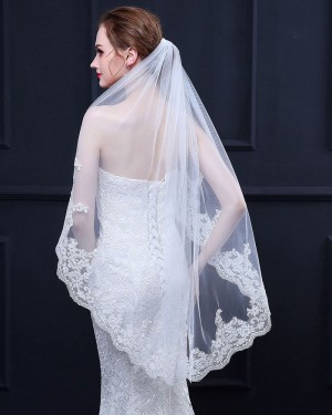 Lace Applique Edge Elbow Wedding Veil TS18020