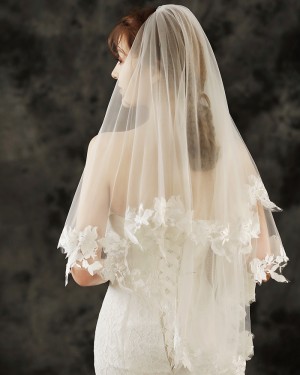 Ivory Two Tiers Lace Applique Edge Tulle Elbow Length Veil TS1901A