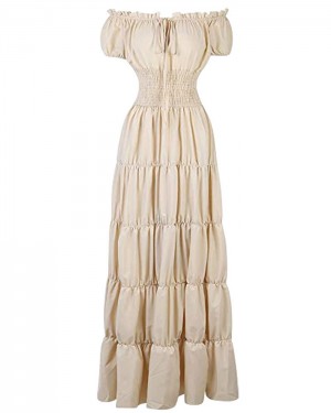 Sheath Off the Shoulder Pleated Ivory Bridgerton Dress with Short Sleeves VD009