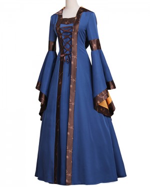 Square Neckline Flare Sleeve Medieval Gothic Victorian Dress with Hood VD015