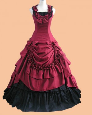 Halter Red & Black Ruffle Medieval Victorian Evening Gown VD019