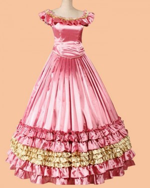 Rose Red Bateau Ruched Empire Vintage Medieval Renaissance Evening Gown VD021