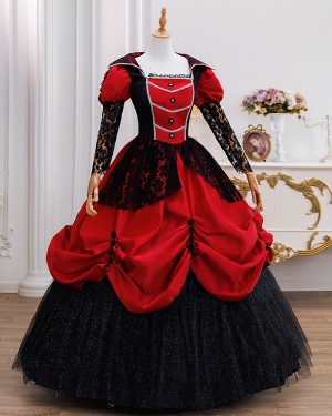 Medieval Retro Noble Women Halloween Queen Cosplay Gown with Long Sleeves VD053