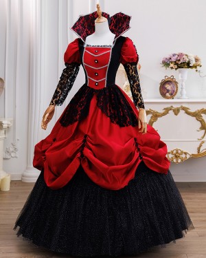 Medieval Retro Noble Women Halloween Queen Cosplay Gown with Long Sleeves VD053