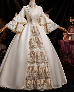 High Neck Victorian Rococo Court Costume Dress with Long Sleeves VD062