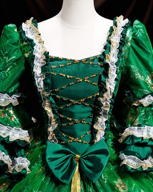 Victorian Green Bow Applique Flower Vintage Rococo Baroque Costume Dress VD063